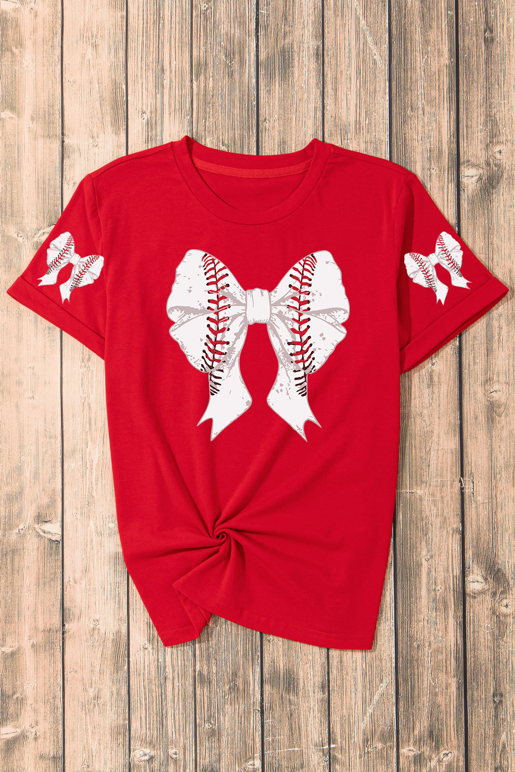 Red Bow Tie Baseball Print Graphic Tee