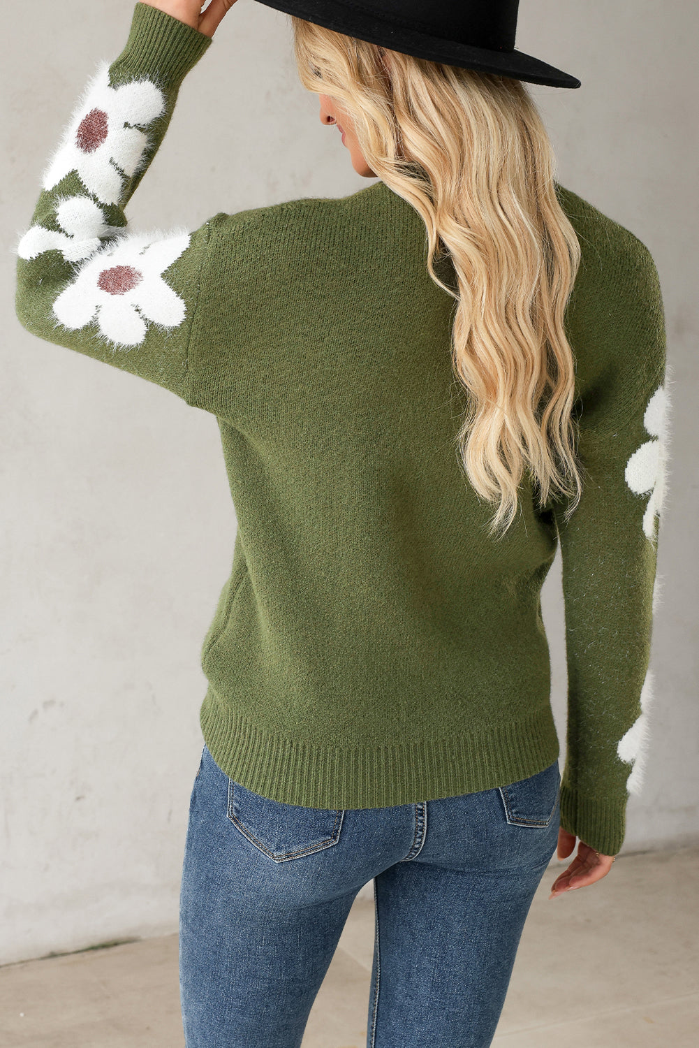 Flower Sleeve Drop Shoulder Sweater