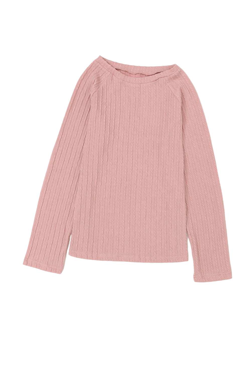 Pink Ribbed Round Neck Knit Long Sleeve Top