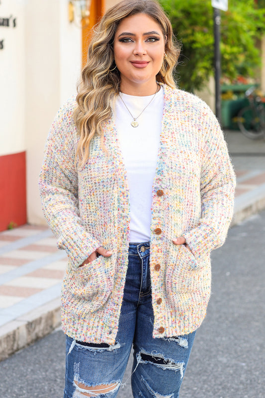 Apricot Multi Color Mixed Thread Plus Size Cardigan