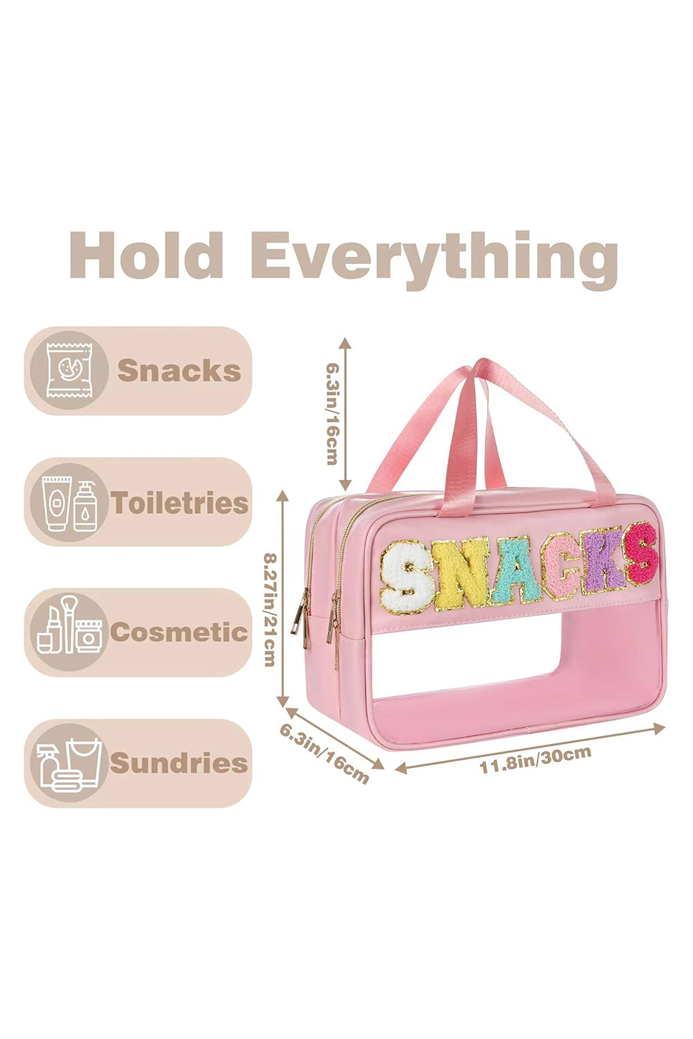 Pink SNACKS Clear PVC Double Layered Portable Makeup Bag