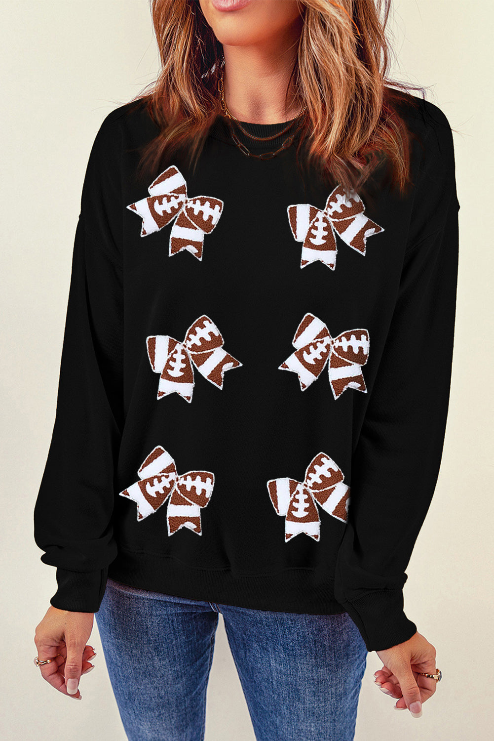 Rugby Bow Knot Graphic Crew Neck Sweatshirt