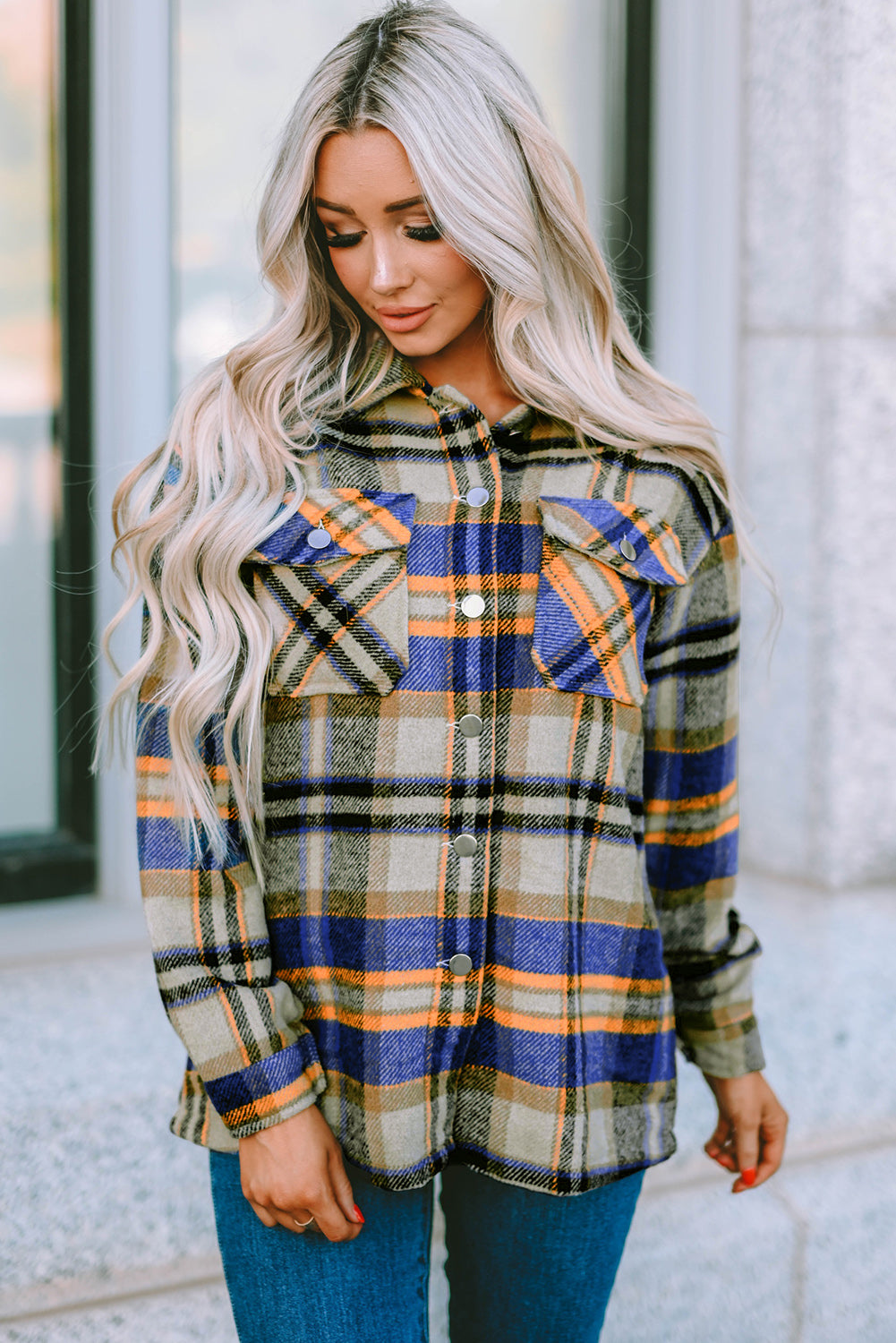 Plaid Button Up Long Sleeve Flannel Shacket