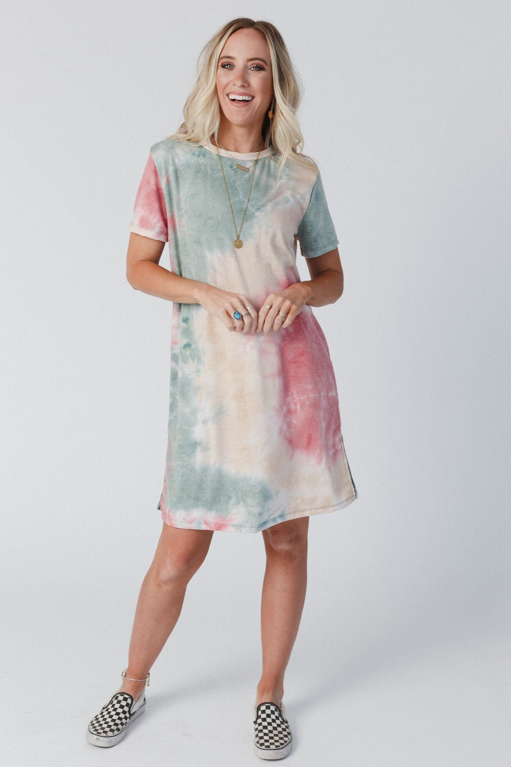 Tie Dye Oversized Slit Tee Dress