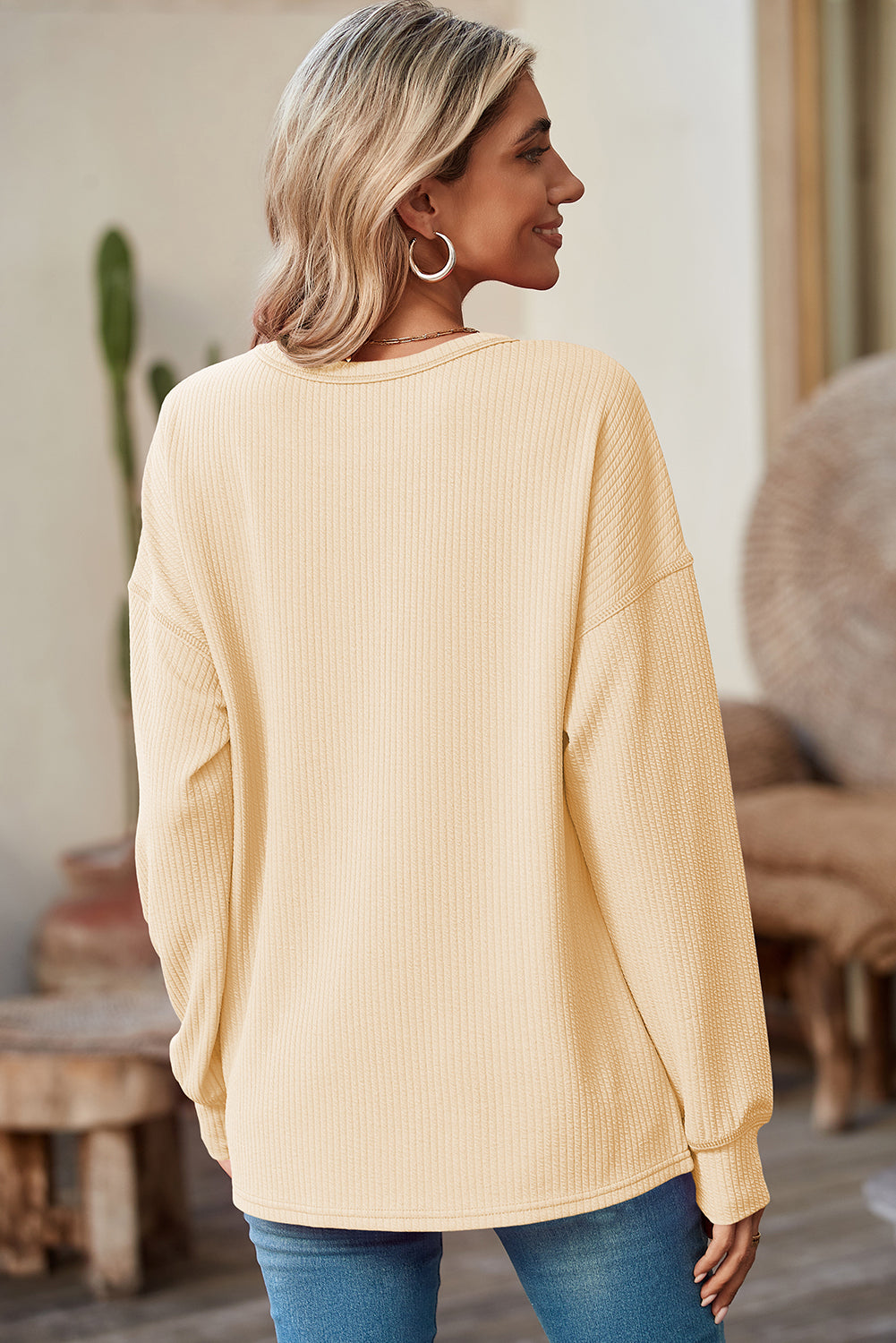 Pocketed Ribbed Long Sleeve Top