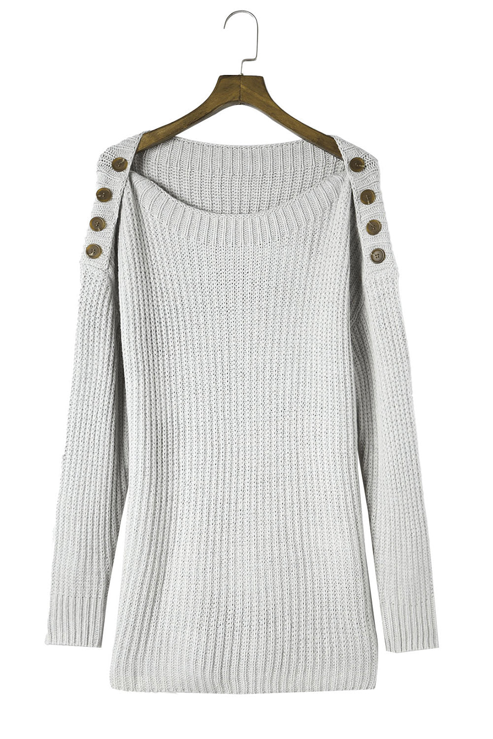 Gray Buttoned Drop Shoulder Oversized Sweater