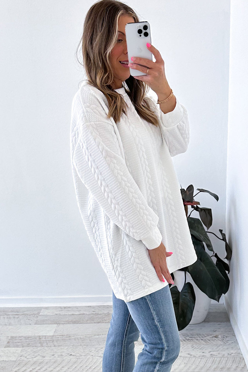 Textured Loose Plus Size Long Sleeve Top