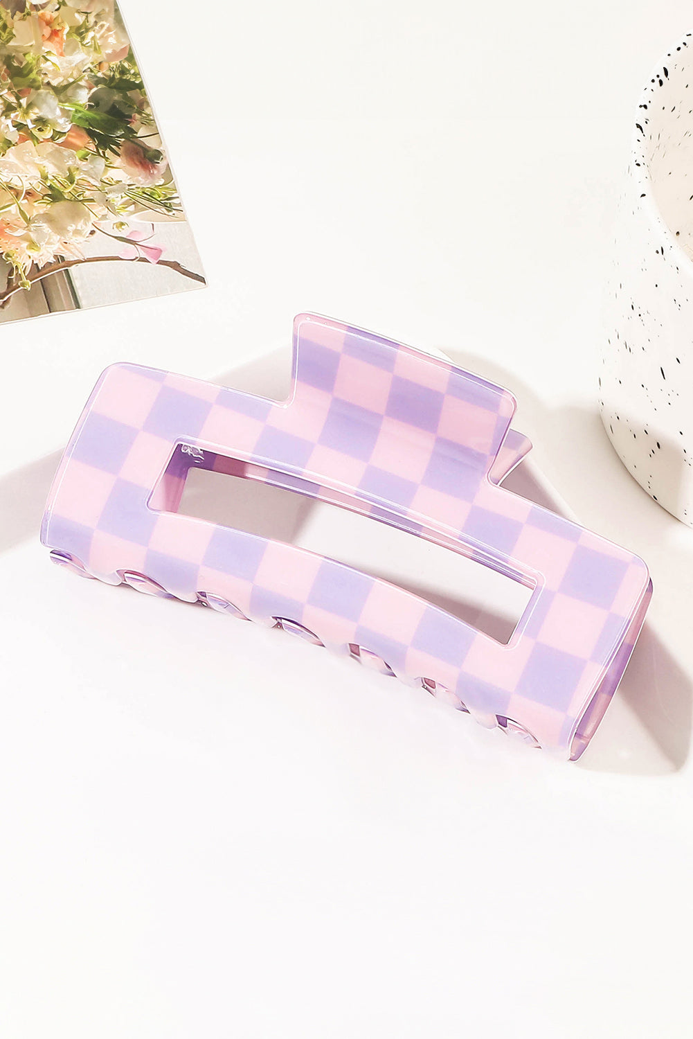 Sachet Pink Checkered Print Hollow Out Hair Clip