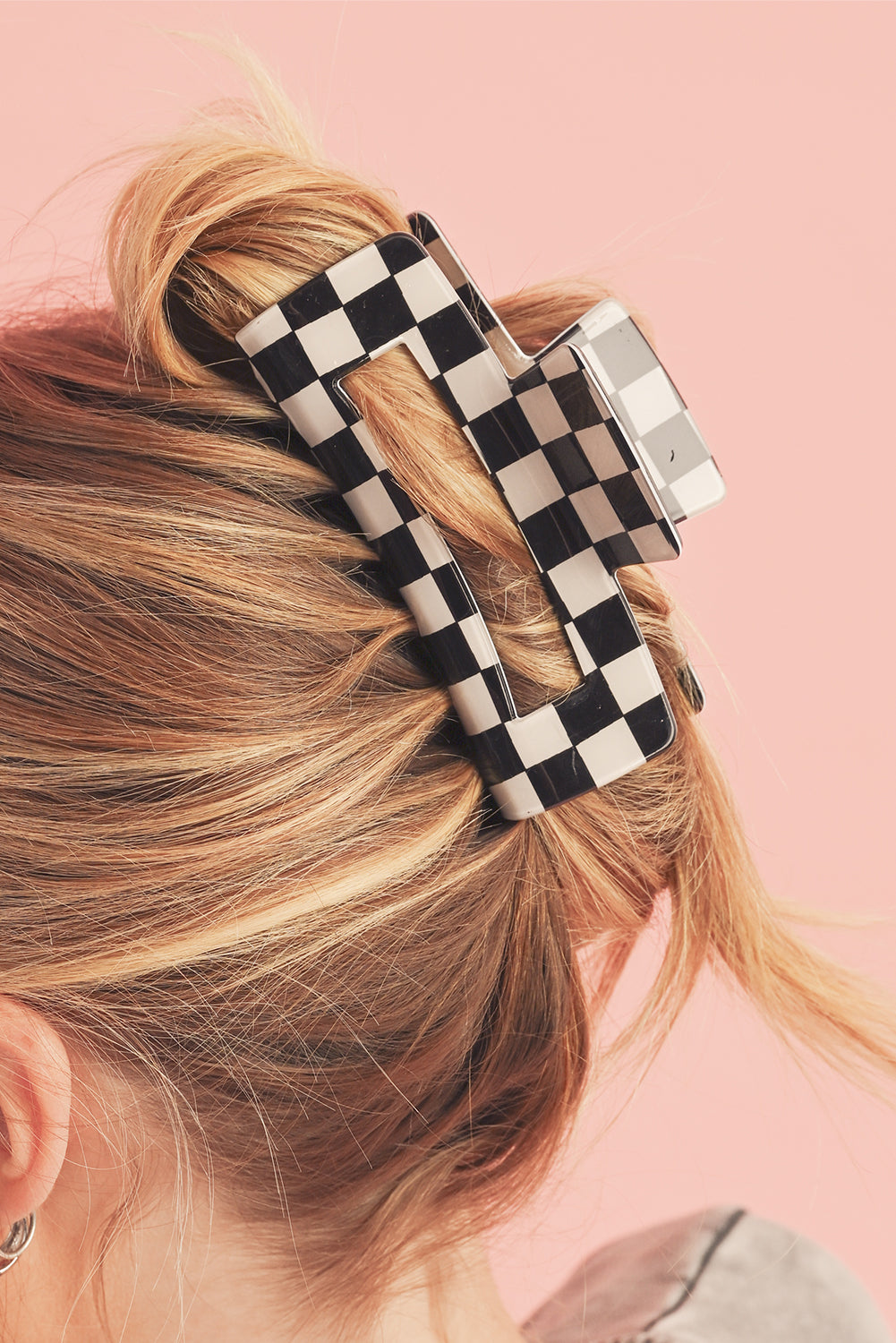 Sachet Pink Checkered Print Hollow Out Hair Clip