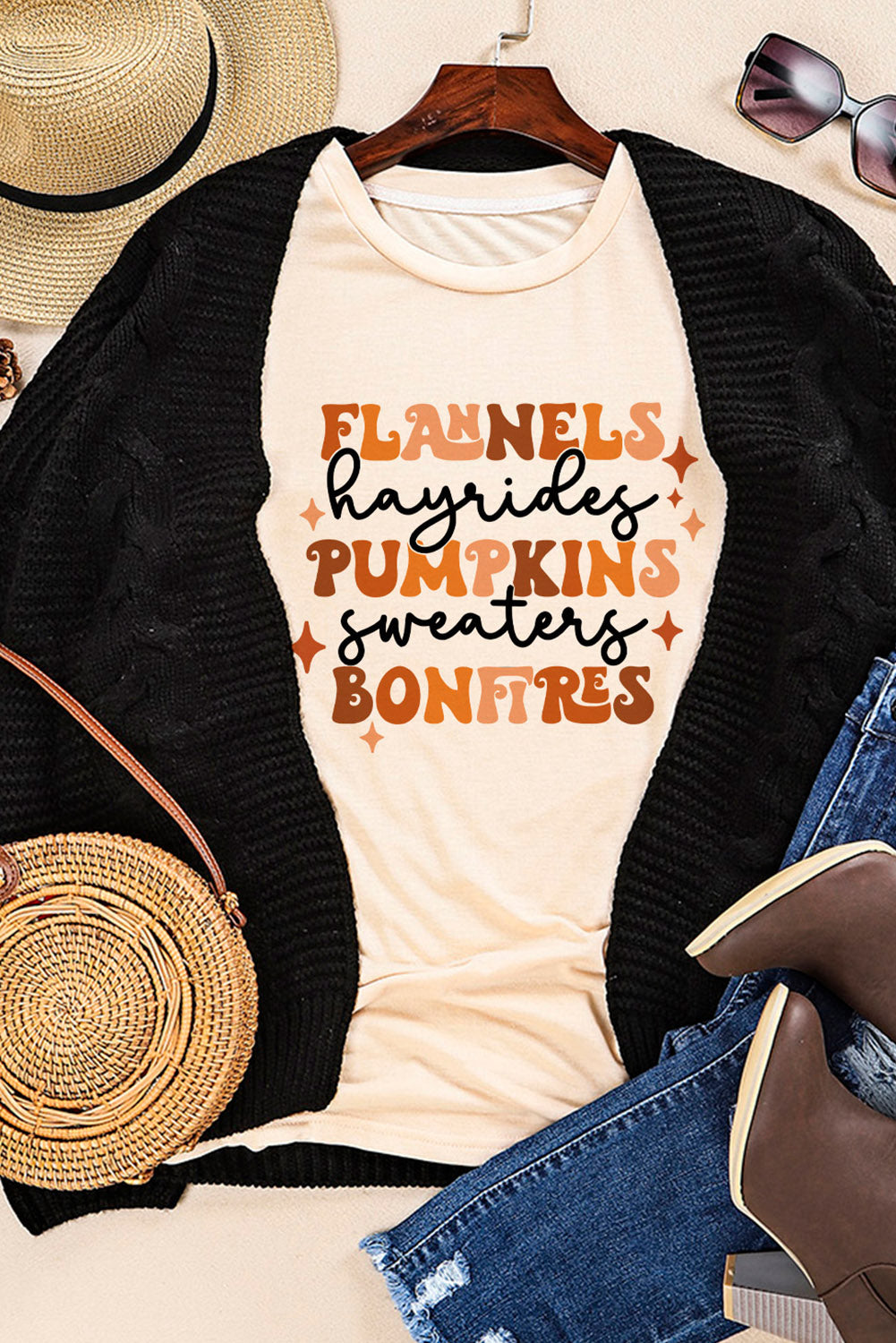 Khaki Flannels Hayrides Pumpkins Sweaters Bonfires Tee