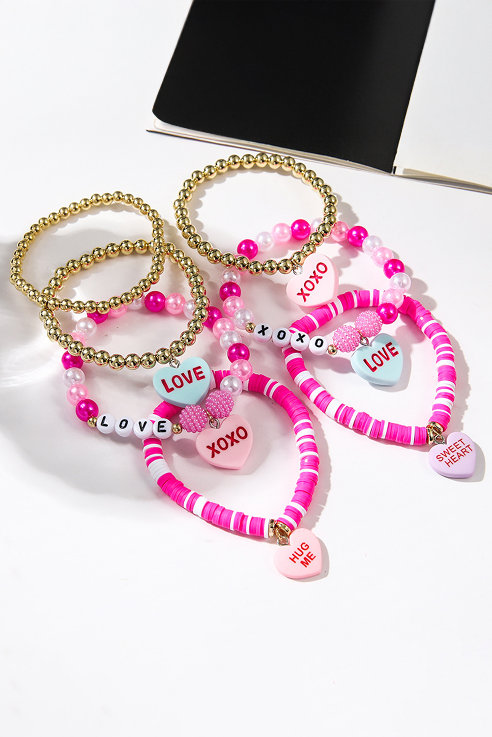 Bonbon Letter Print Heart Beaded Valentines Bracelet