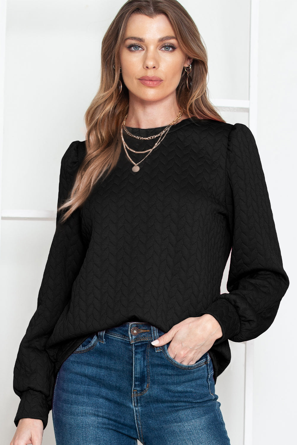 Quilted Puff Sleeve Sweatshirt