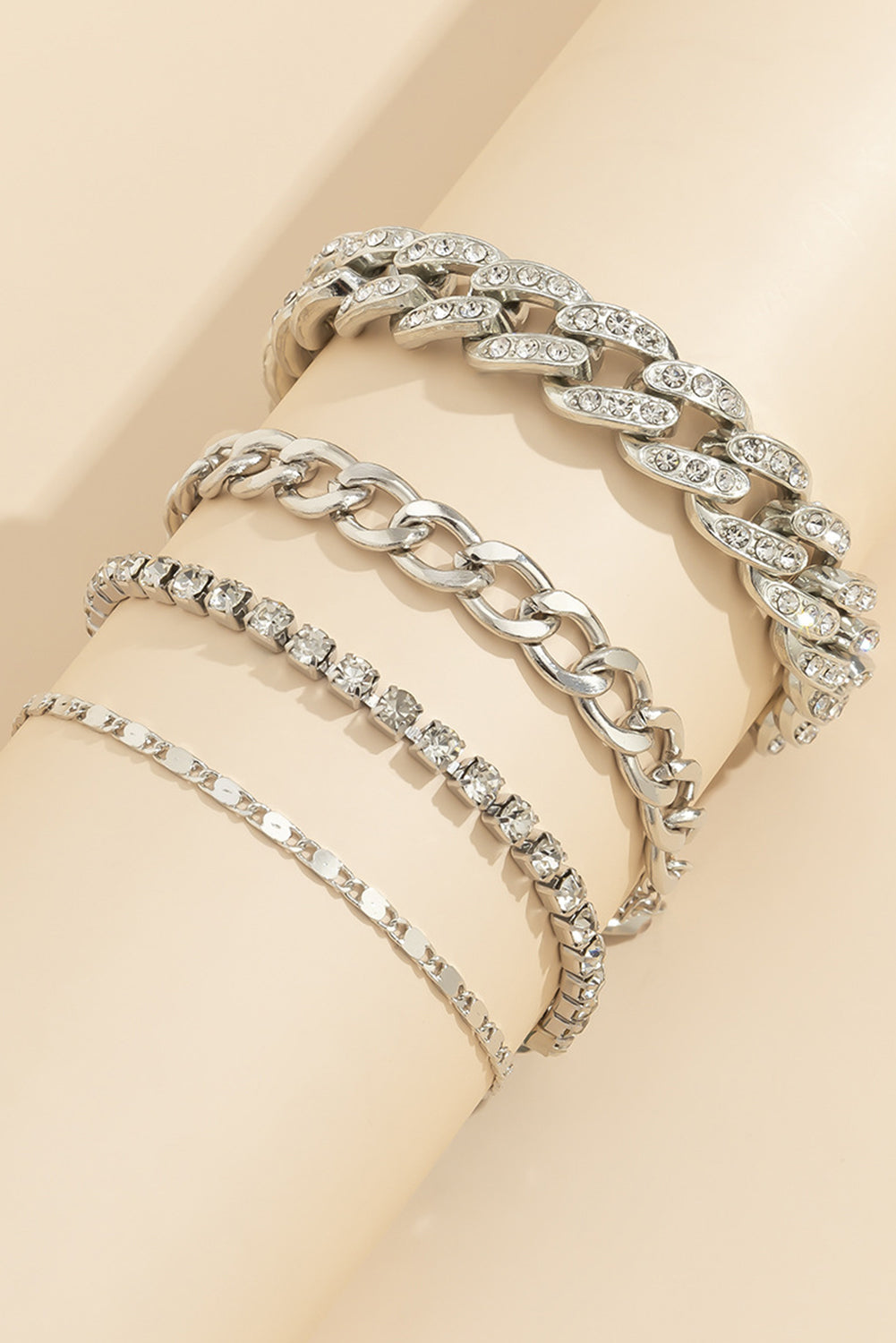 Silvery 4pcs Rhinestone Decor Adjustable Chain Bracelet Set