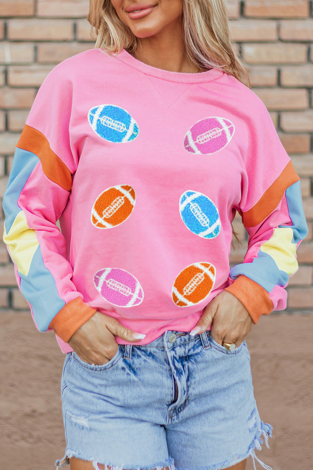 Color Block Game Day Rugby Graphic Sweatshirt