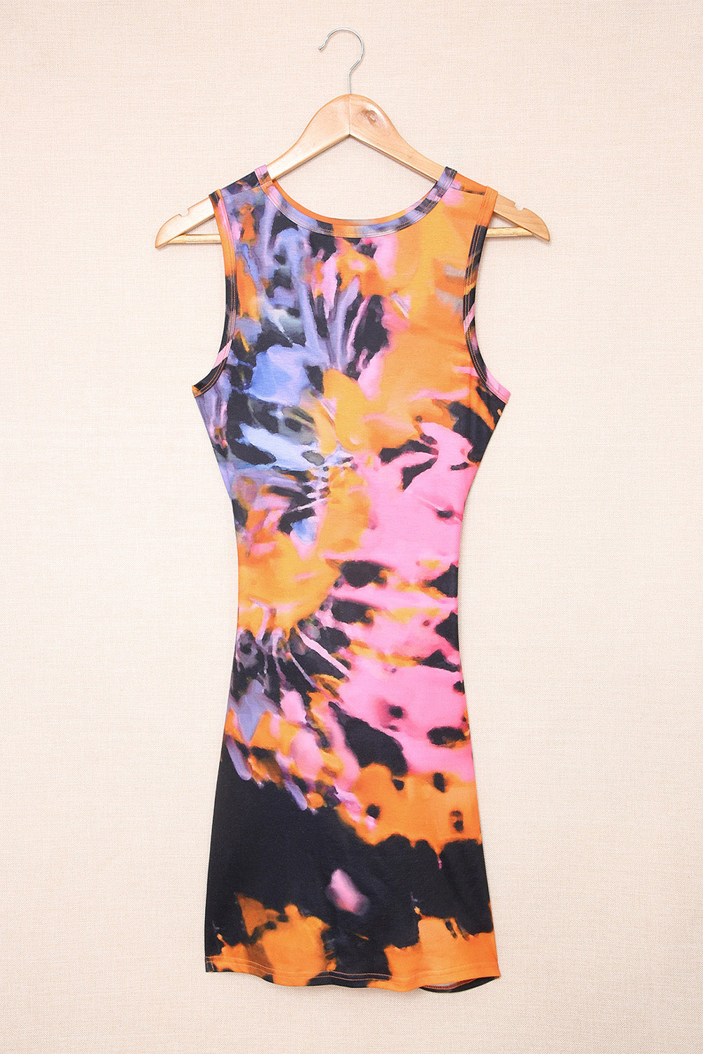 Tie-dye Print Hollow Out Twist Bodycon Mini Dress