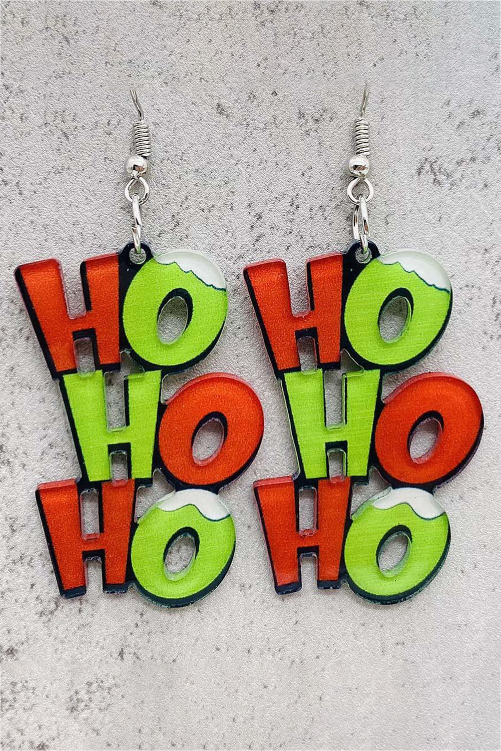 Green HO HO HO Dangle Christmas Earrings