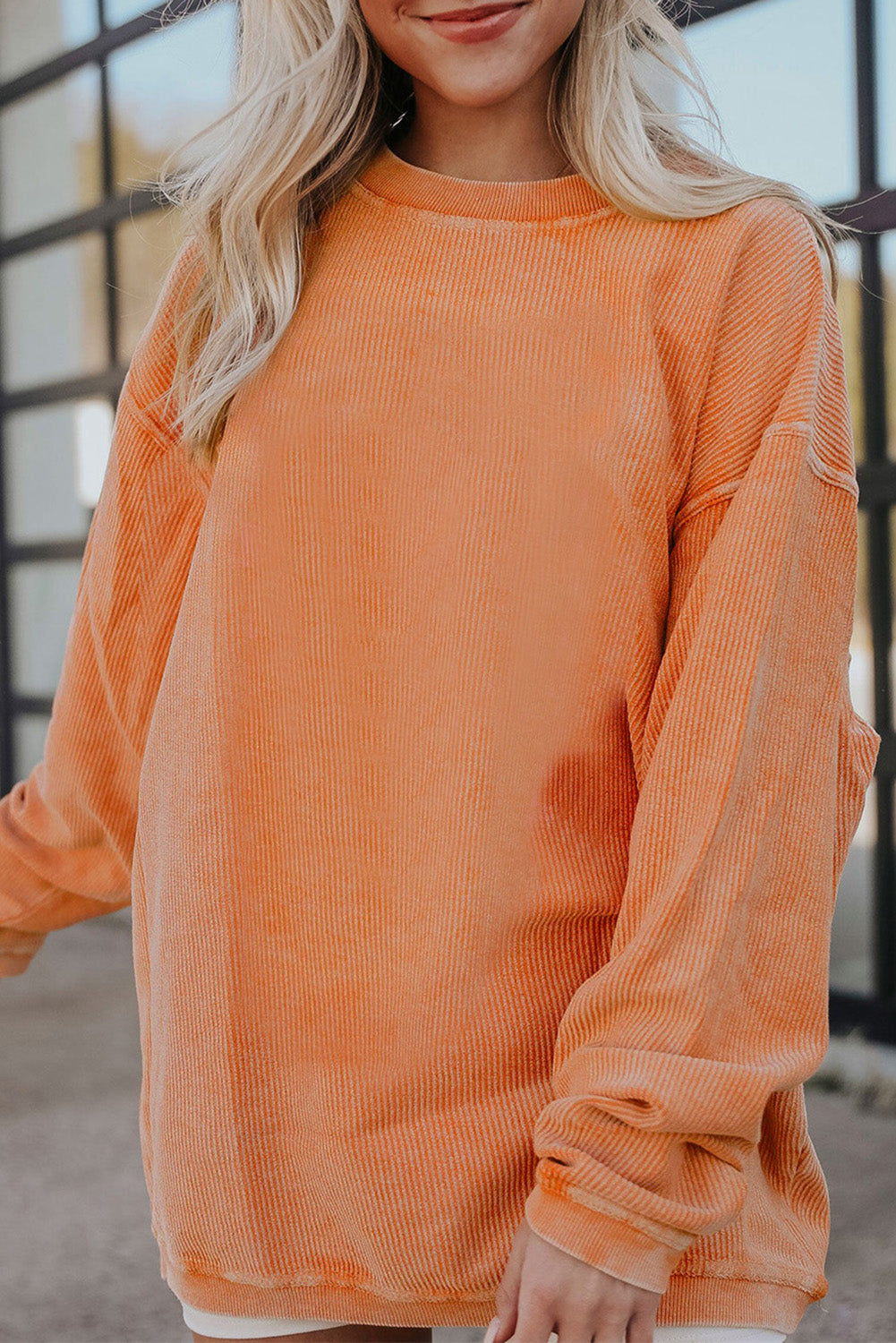 Orange HELLO PUMPKIN Letter Graphic Corded Sweatshirt