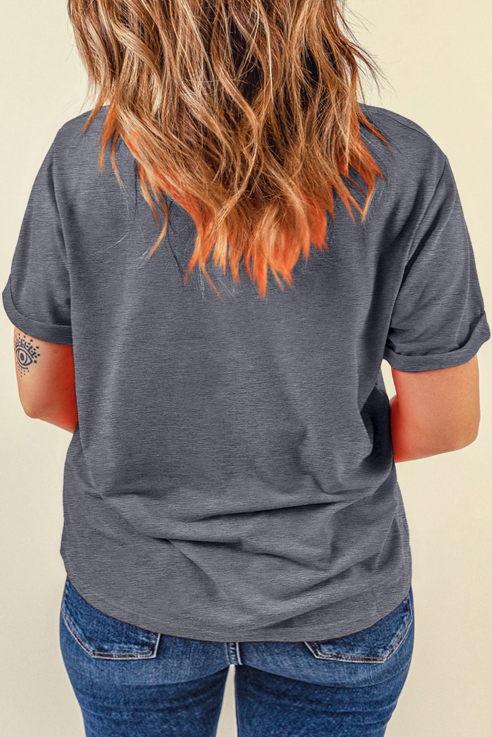 Gray Casual Plain Crew Neck Tee