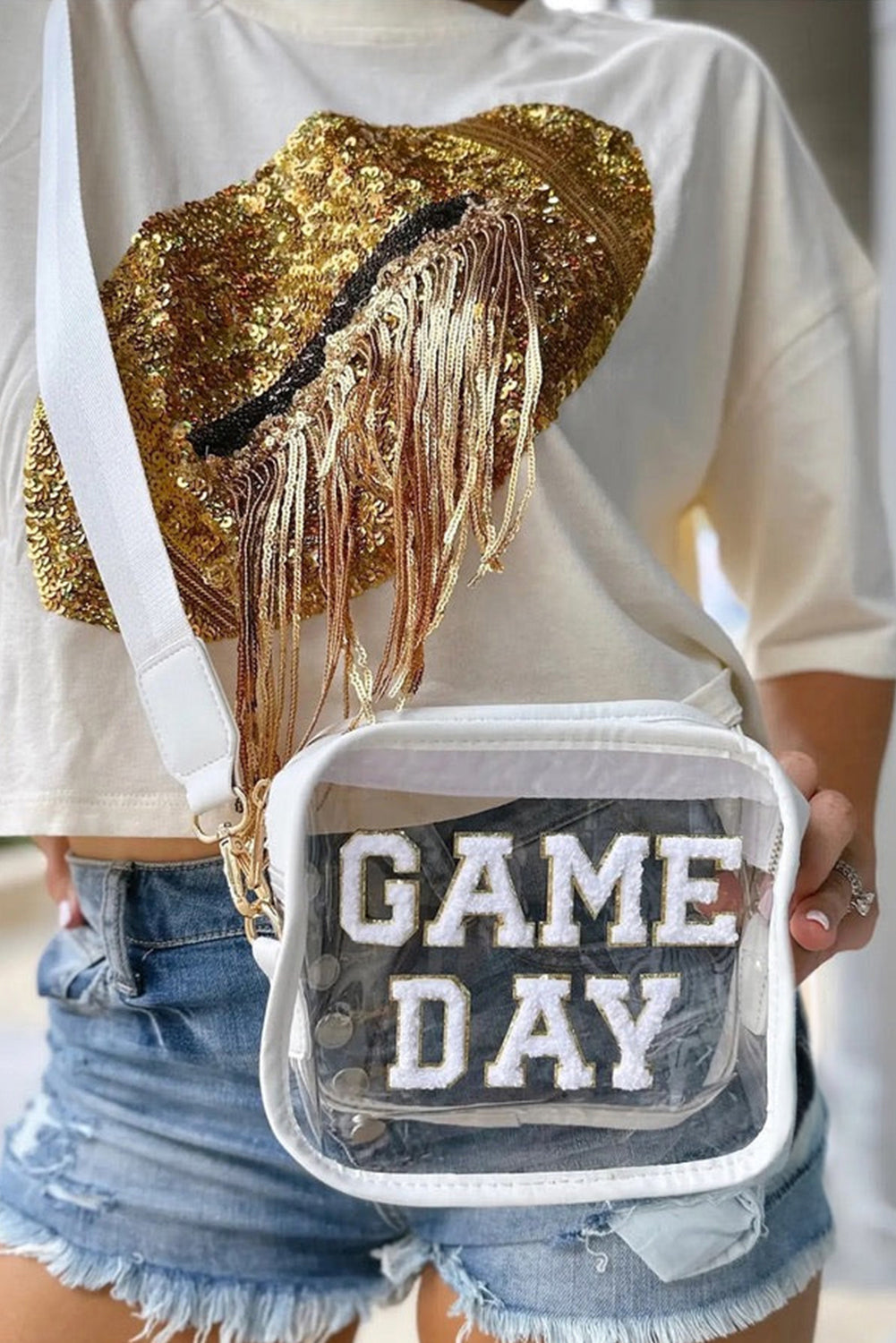 Chenille GAME DAY Pattern Clear Shoulder Bag