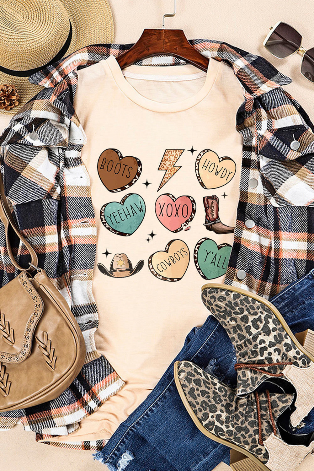 Khaki Valentine Heart Shape Love Letter Graphic Tee