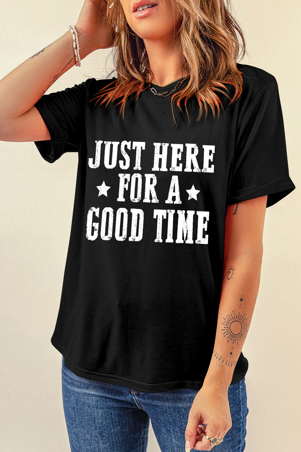 Just Here For A Good Time Graphic Crew Neck T Shirt