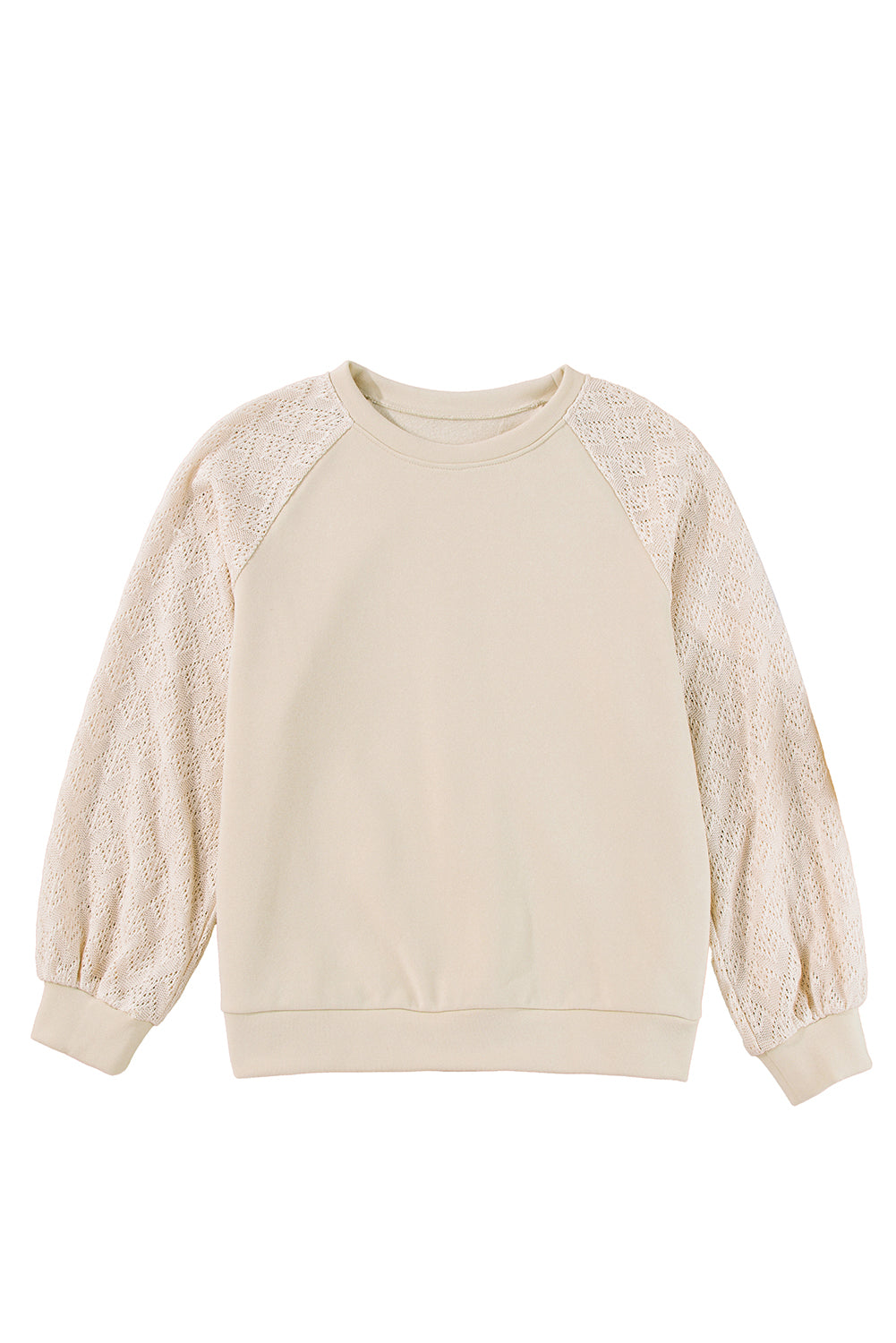 Eyelet Knit Patchwork Raglan Sleeve Sweatshirt