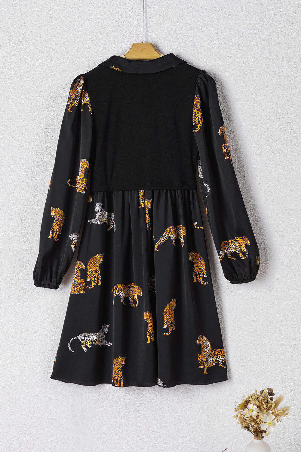 Vivid Leopard Print Long Sleeve Swing Dress