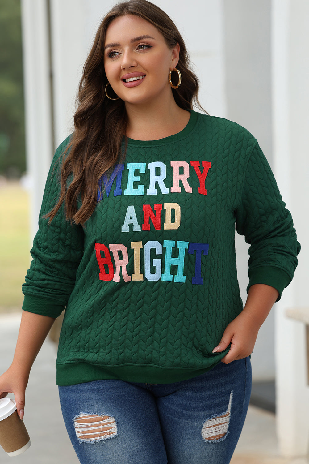 Merry And Bright Cable Knit Pullover Sweatshirt