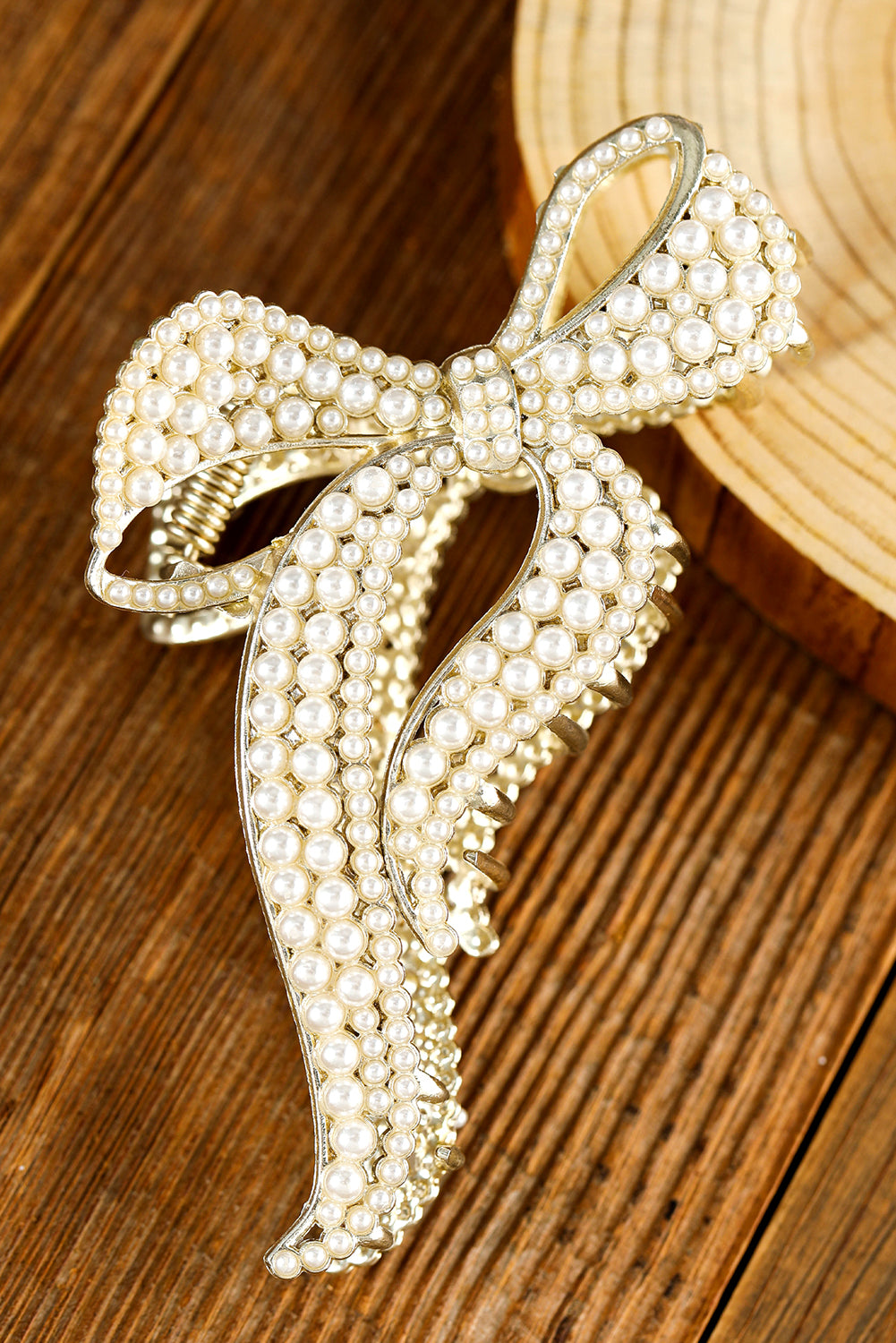 Gold Full Pearl Bowknot Hair Claw