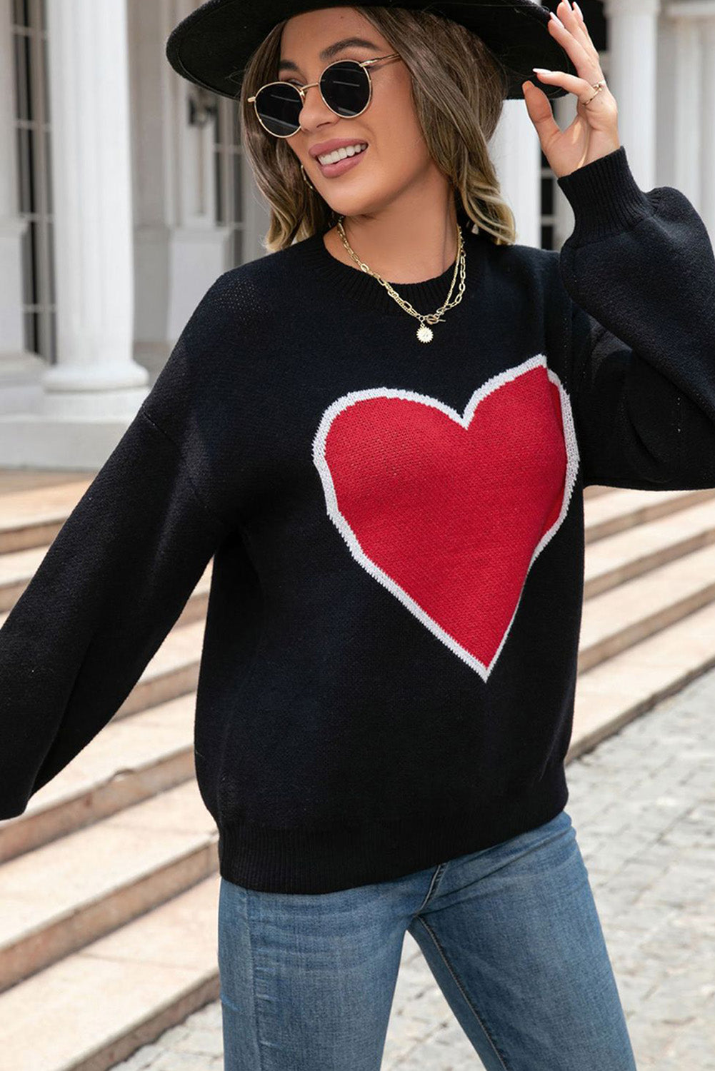 Black Heart Graphic Valentine Sweater