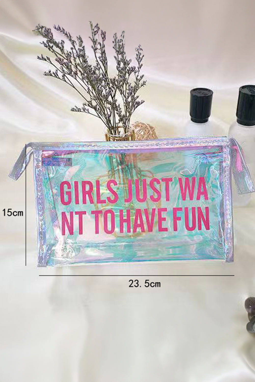 GIRLS JUST WANT TO HAVE FUN Print Clear Clutch