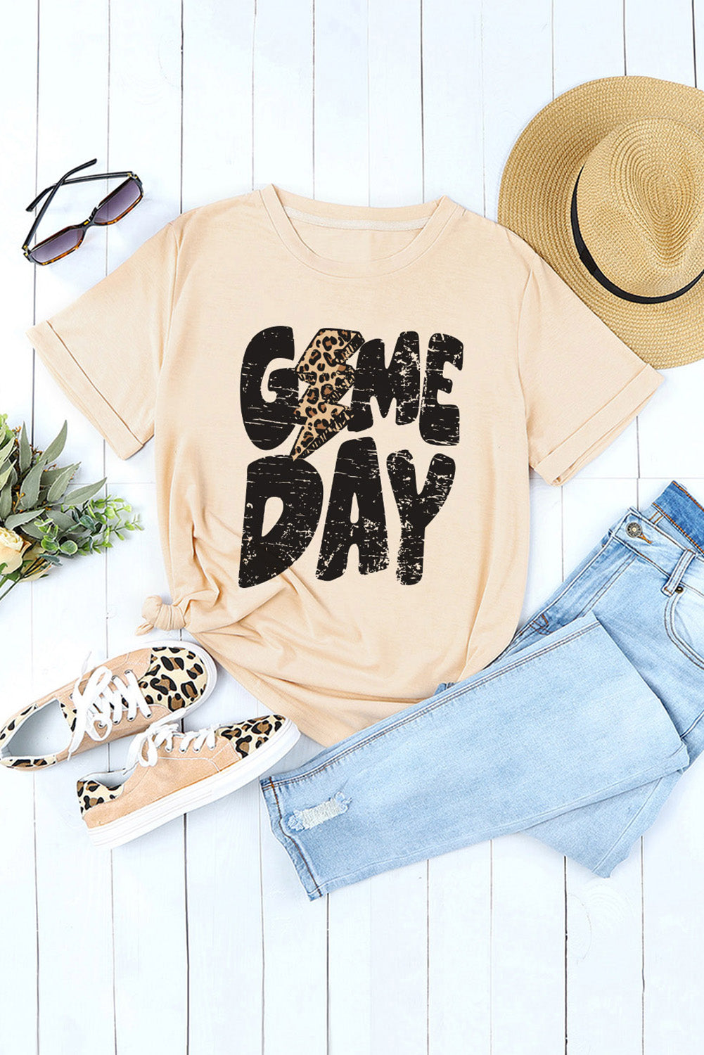 Khaki Game Day Football Season Casual Graphic T Shirt