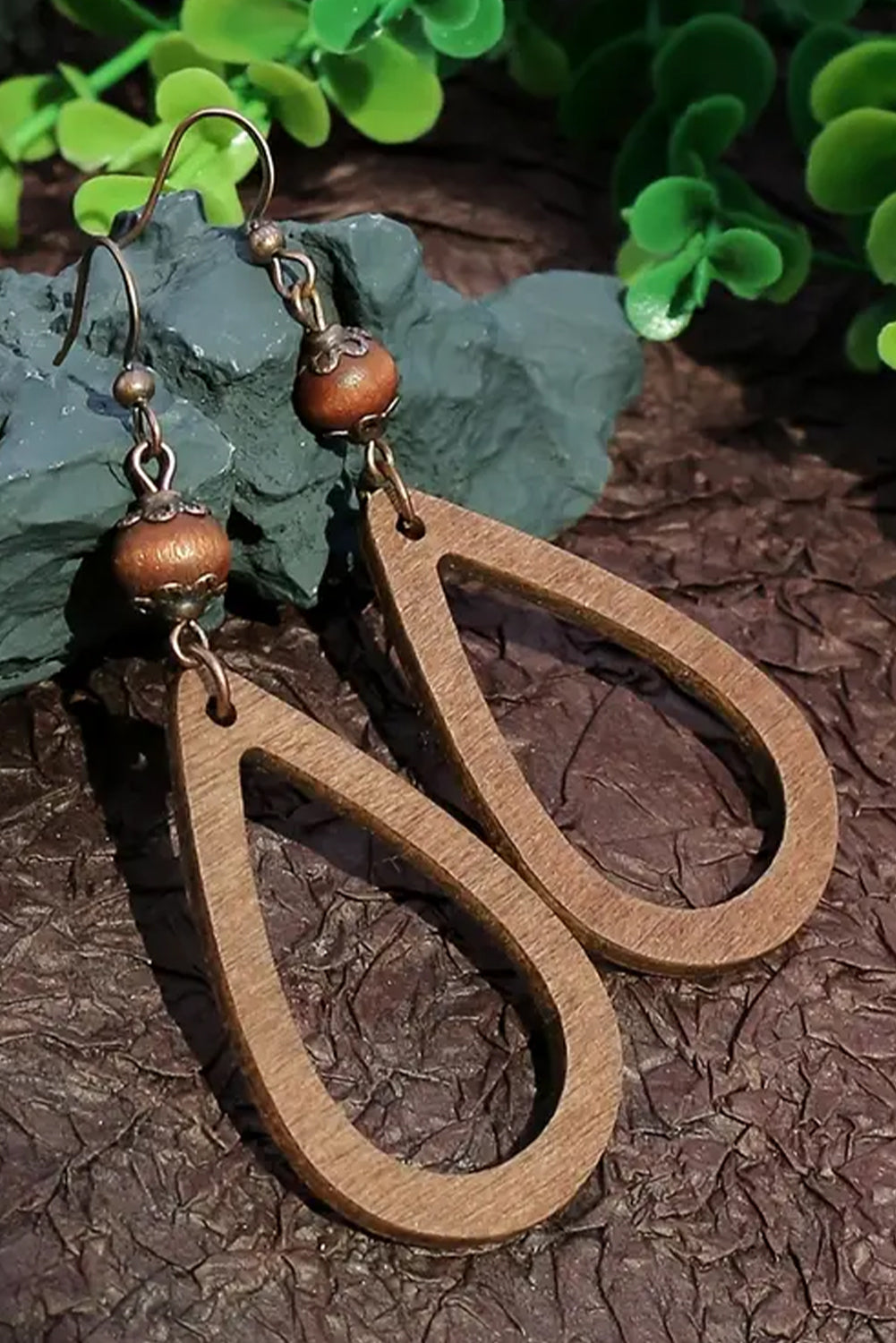 Chestnut Vintage Wooden Water Drop Shape Earrings