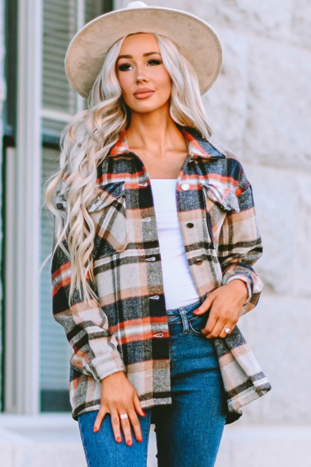 Plaid Button Up Long Sleeve Flannel Shacket