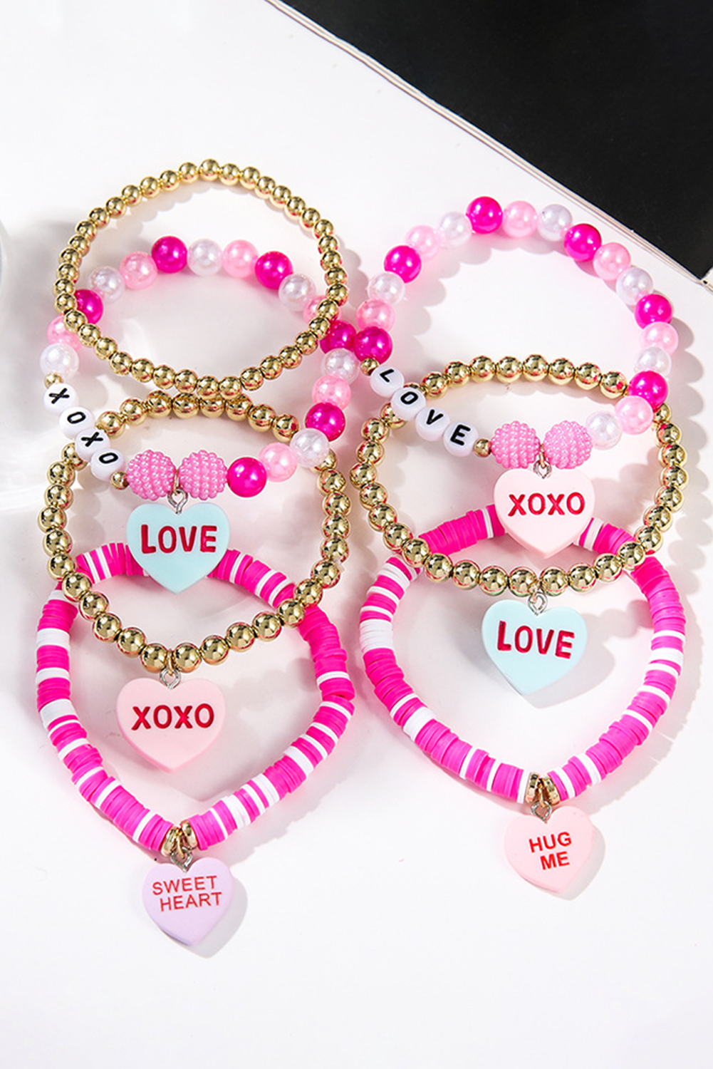 Bonbon Letter Print Heart Beaded Valentines Bracelet