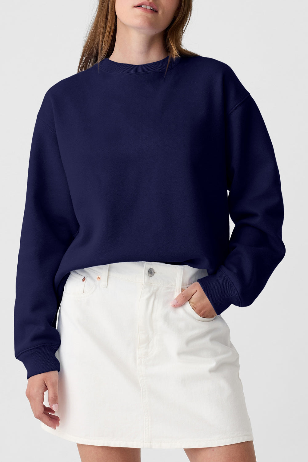 Solid Color Drop Shoulder Terry Sweatshirt