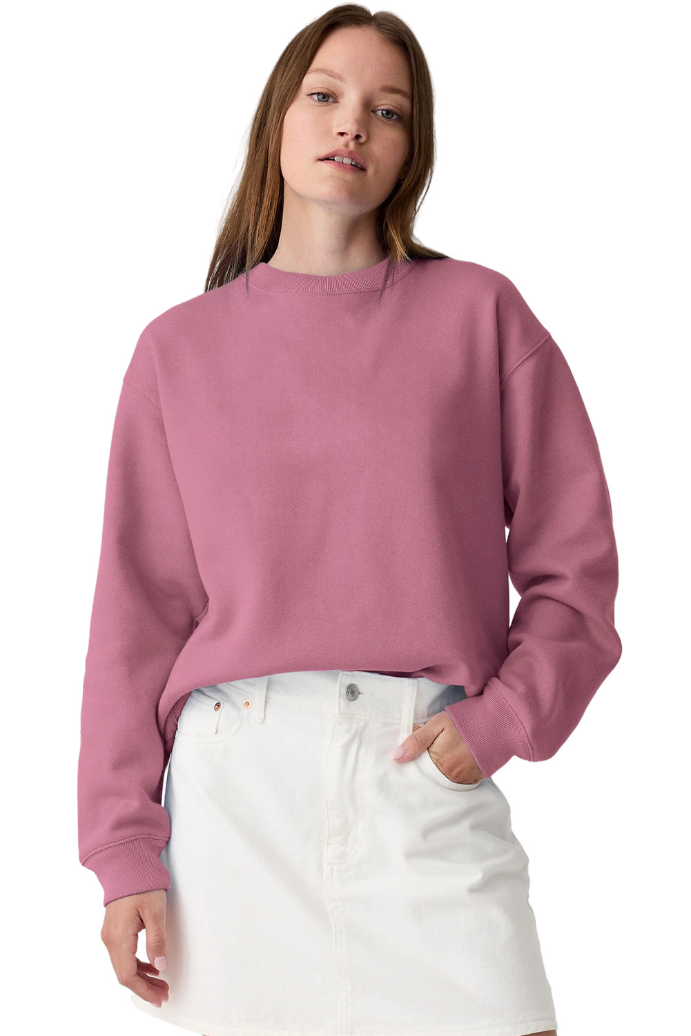 Solid Color Drop Shoulder Terry Sweatshirt