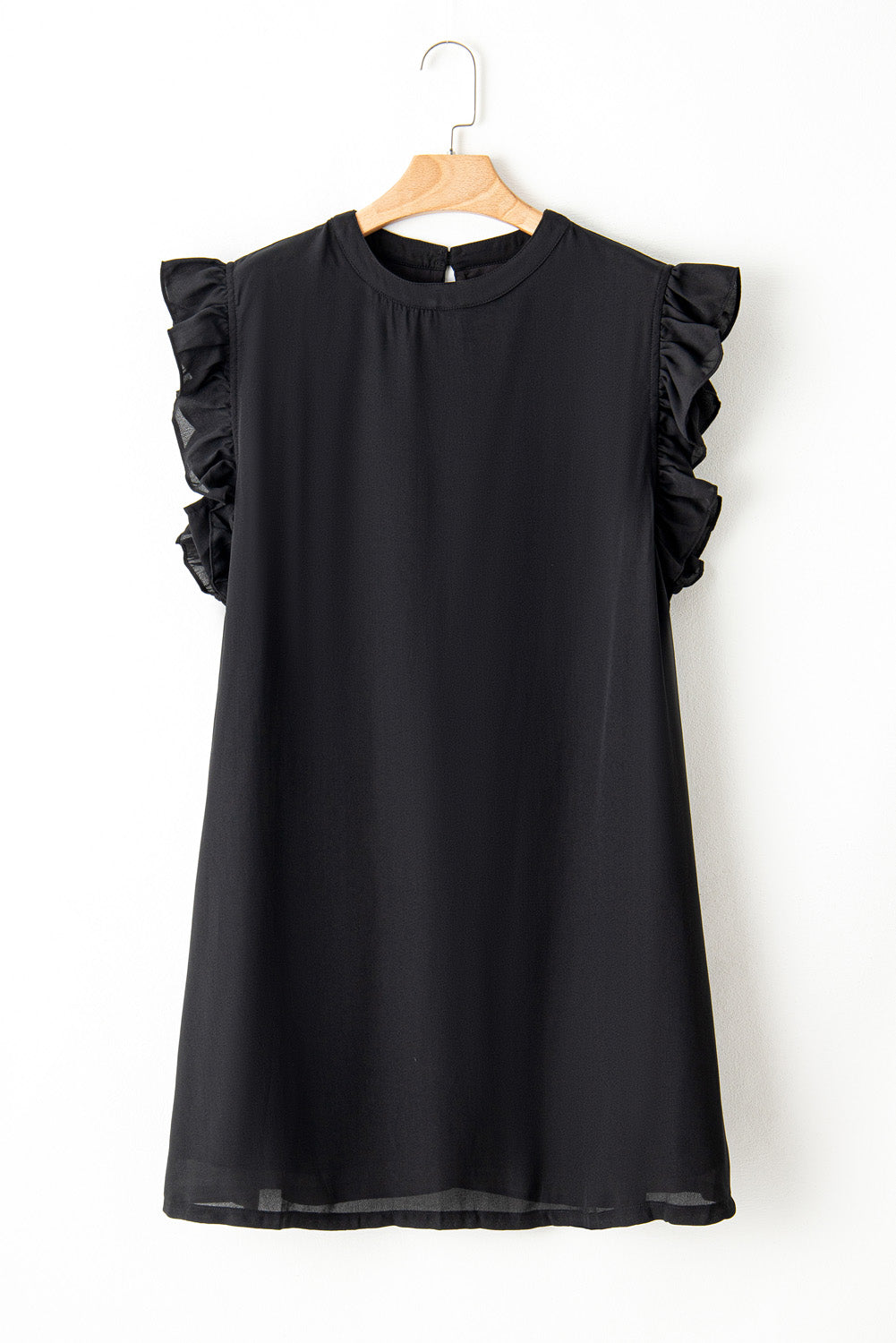 Plain Keyhole Back Ruffle Plus Mini Dress