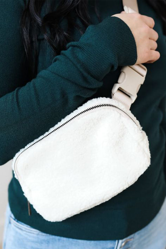 White Sherpa Adjustable Strap Crossbody Bag