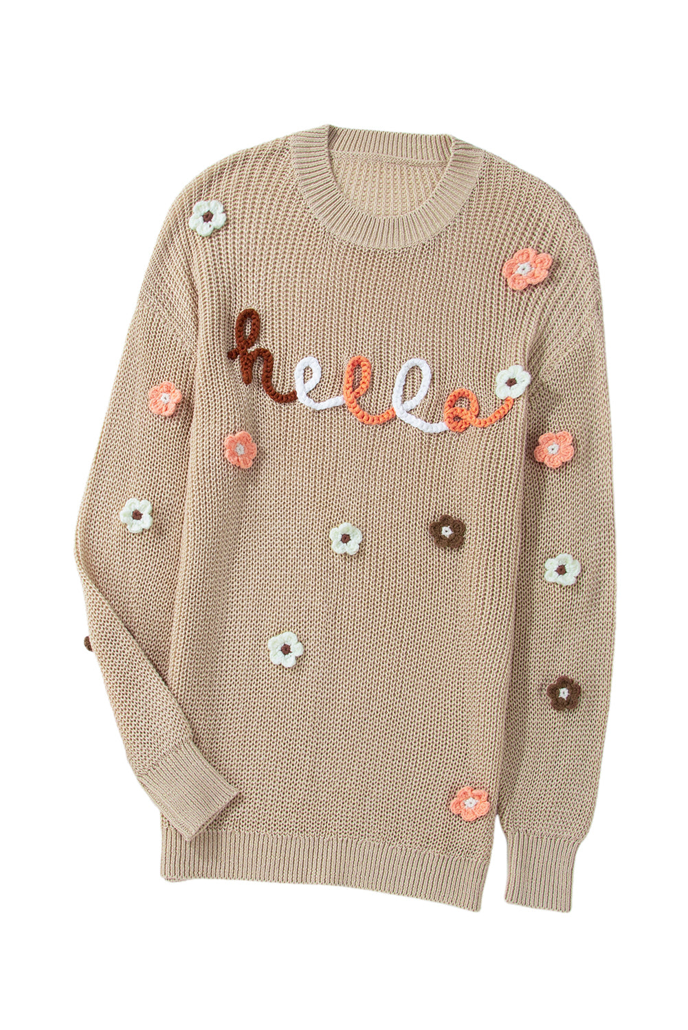 Hello Floral Embroidered Knit Loose Sweater