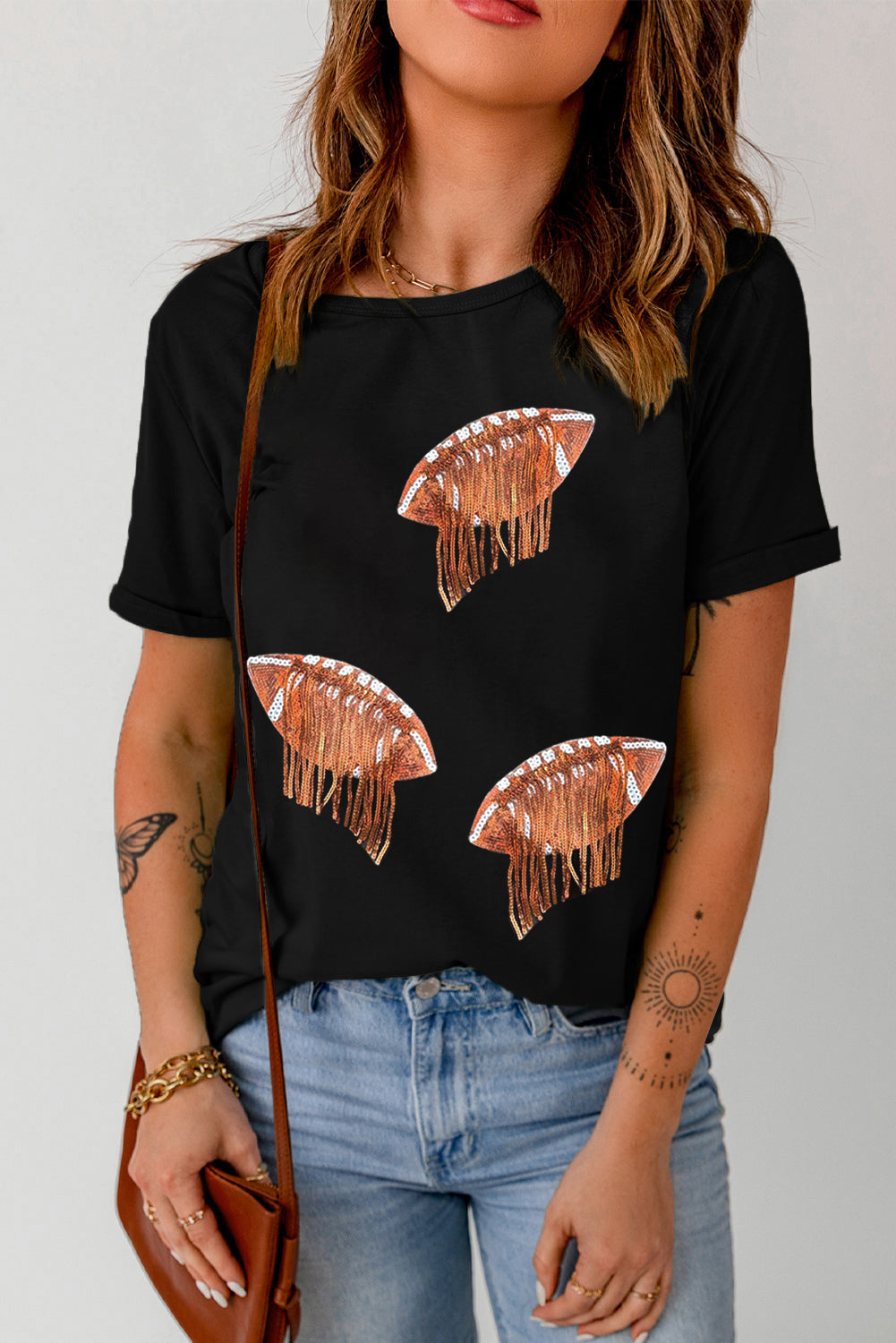 Sequin Fringed Rugby Graphic T Shirt