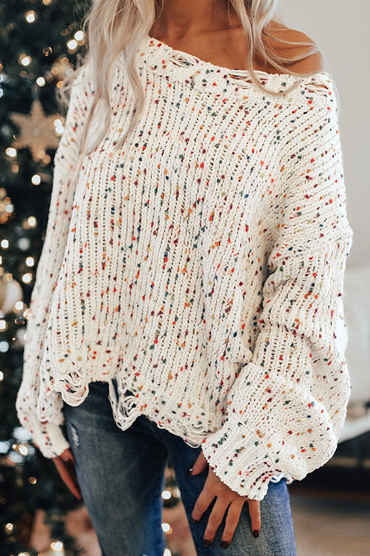 Colorful Popcorn Knit Distressed Tunic Sweater