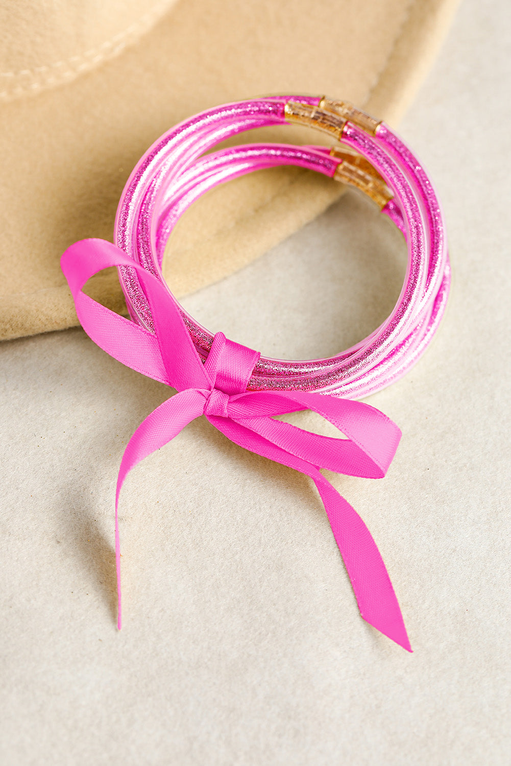 Pink Glitter Bowknot Layered Jelly Bracelet