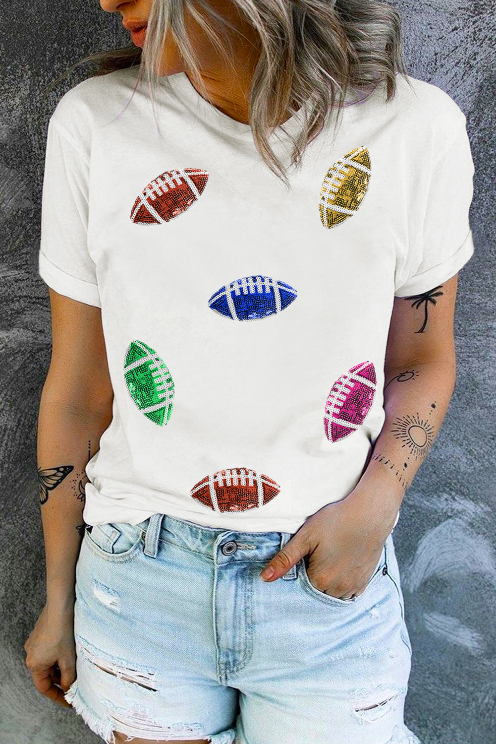 Sequin Rugby Graphic Crewneck T Shirt