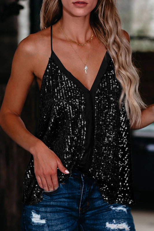 Sexy Contrast Spaghetti Strap Sequin Camisole