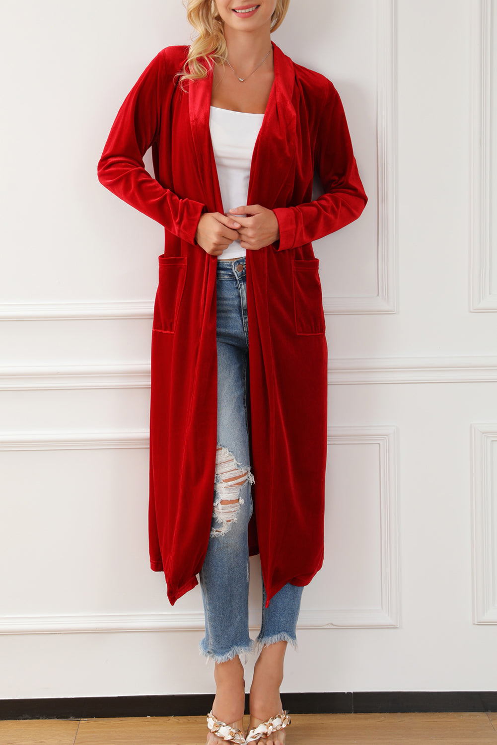 Open Front Velvet Blazer