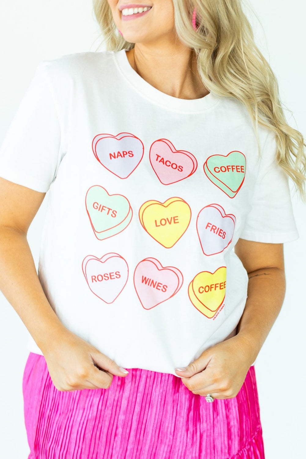 White Valentines Slogan Hearts Printed Casual T Shirt