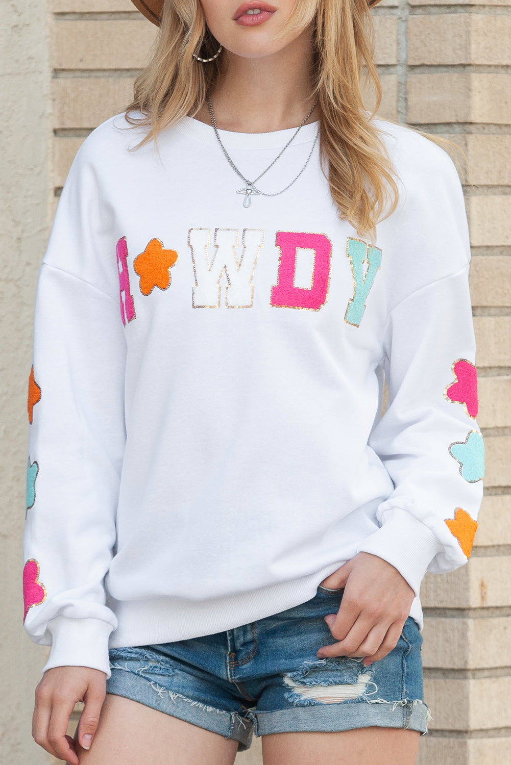 Glitter Howdy Patch Casual Star Sweatshirt