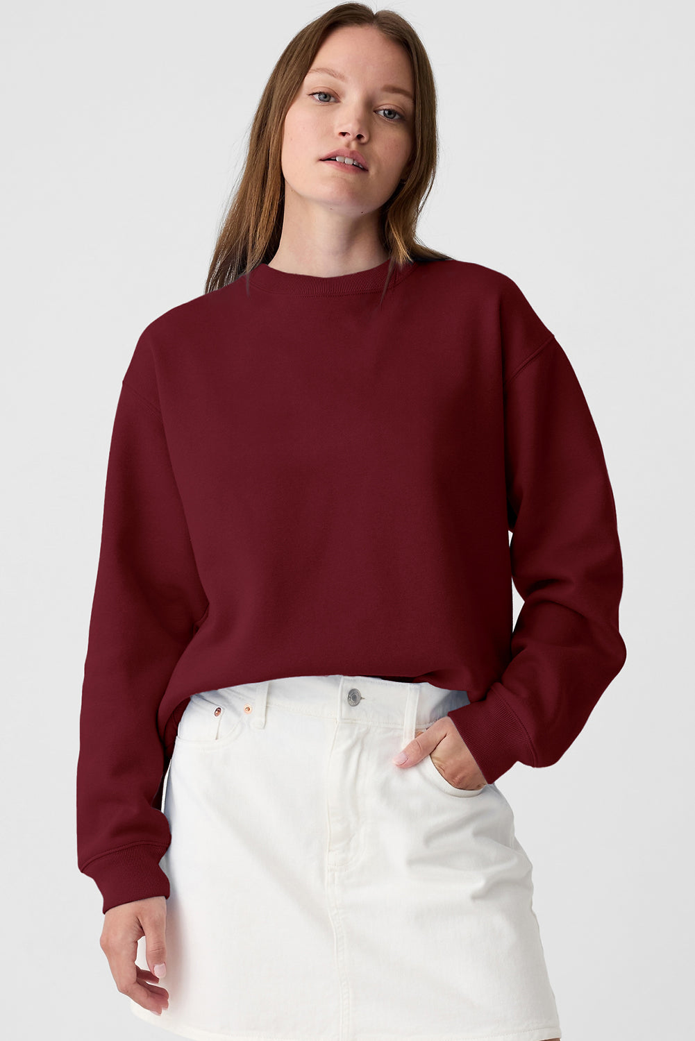 Solid Color Drop Shoulder Terry Sweatshirt