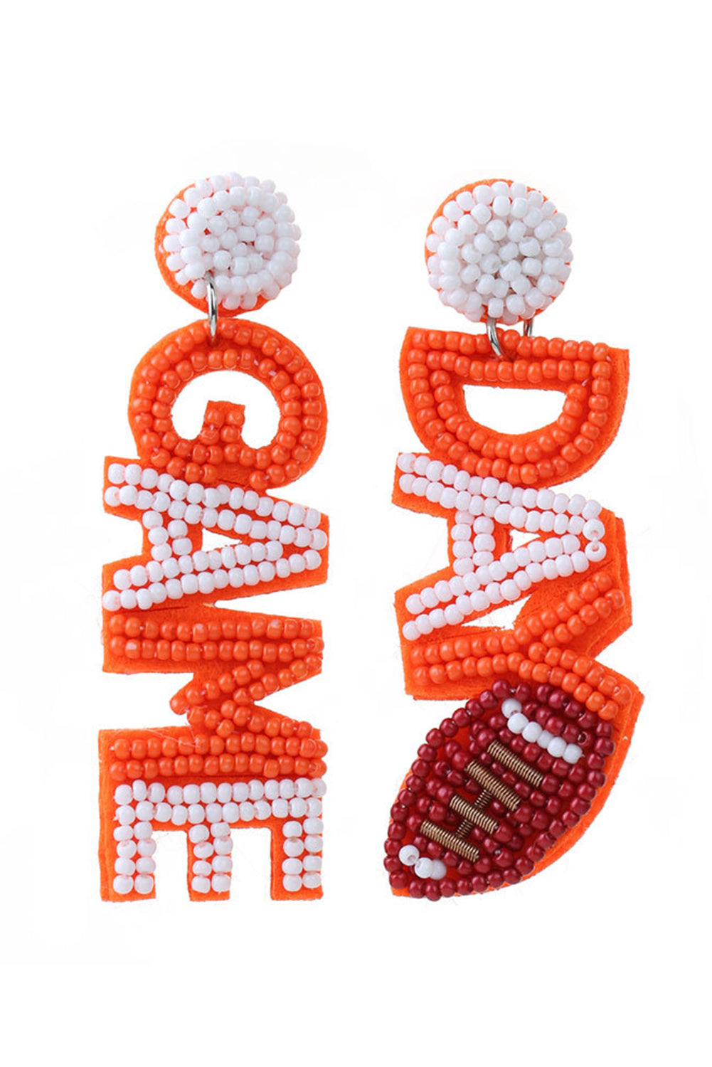 Orange GAME DAY Rugby Rice Bead Dangle Stud Earrings